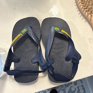 Havaianas Kids Dark Blue Flip Flops with Yellow Accents